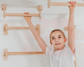 Wooden Monkey Bars Kit (6 Pieces) for Home - Indoor Playroom Gym System for Kids