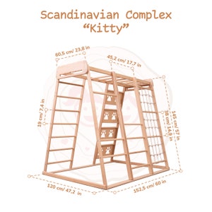 60х57 Bis zu 8 Jahre Kitty Montessori Play Gym mit Seilzubehör, Kleinkind Kletterleiter, Babyschaukel und Waldorf Massagerrampe Bild 10