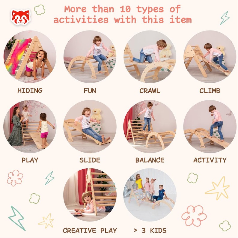 Montessori Wood Climbing Set, Toddler Furniture, Arch, Triangle, Slide, Indoor Play Gym bild 7