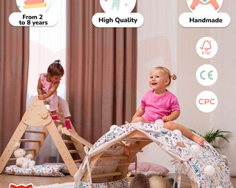 Baby Mobile 3in1 Toddler Climbing Gym with Playmat Cushion & Optional Teepee Play Tent, Montessori arch, Climbing Triangle and Wobble Board