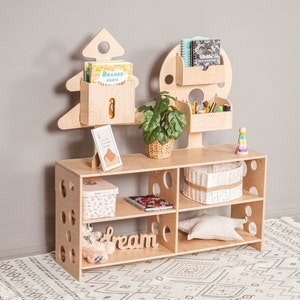 Montessori Floor standing Open Shelf for Kids, Bookshelf for Toy Storage, Toddler Wooden Organizer by Woodandhearts