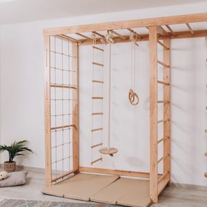 90x90&quot; Swedish Ladder, Climbing Wall, Toddler Climbing Gym, Montessori Climber, Pull Up Bars, Indoor Playground, Climbing Wall Net