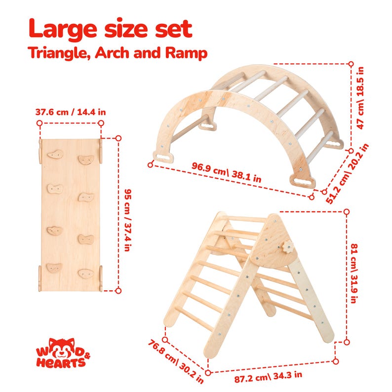 Montessori Wood Climbing Set, Toddler Furniture, Arch, Triangle, Slide, Indoor Play Gym bild 2
