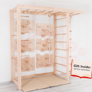 90x90&quot; Indoor Swedish Ladder, Montessori Climbing Wall for Kids, Toddler Climbing Gym, Monkey Bars, Indoor Swing by WoodandHearts