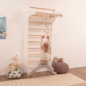 Montessori Climber Swedish Ladder with Optional Rope Accessories: Monkey Bars, Toddler Climber Rope&Ladder, Indoor Swing, Waldorf Toys
