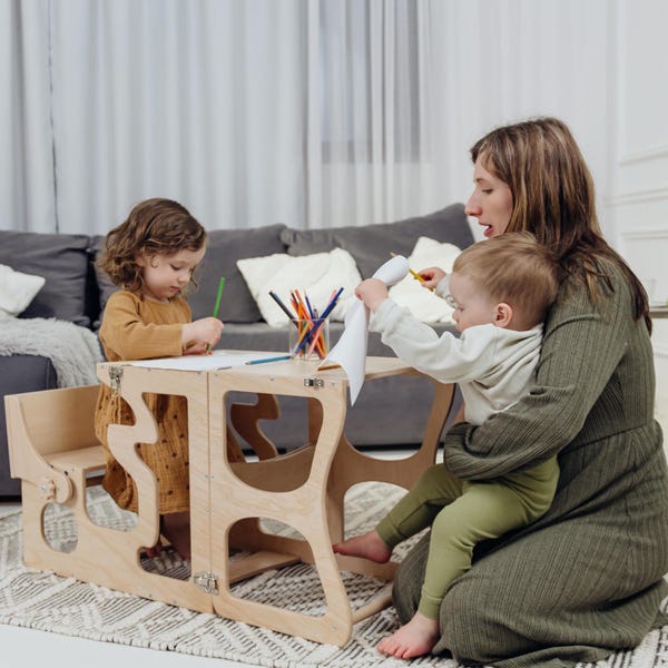Montessori Helping Tower: Convertible Toddler Step Stool & Table