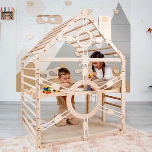 Wooden Climbing Gym with Ramp for Toddlers, Montessori Indoor Playground with Optional Accessories for Ages 1–6 (43x56 Inch)
