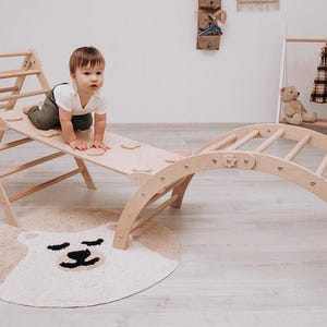 Baby wooden gym 3in1, Montessori climber, Foldable triangle, Foldable climbing arch, Montessori slide, Toddler indoor playground