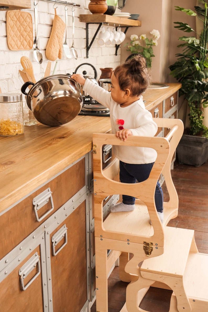 Montessori tower Step stool Activity Kitchen helper Kitchen Etsy