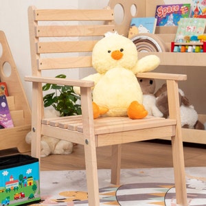 Waldorf Solid Wood Kids Chair with Backrest, Montessori Toddler Hocker Nursery Decor, Handmade Furniture Lounge Wood Stool Child Gift zdjęcie 3