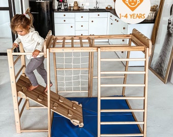 55х42″ Up to 4 Years Indoor Jungle Gym, Toddler Playground, Swedish Ladder, Rocking Ramp, Scandinavian Set for Climbing, Woodandhearts