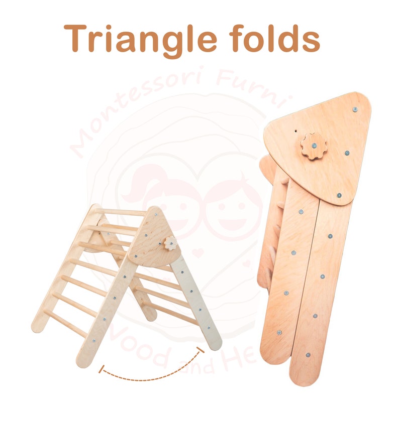 Foldable triangle and ramp Wood play gym Triangle with ramp Toddler furniture Wooden climber Montessori toddler Kids ladder Climbing ladder image 5