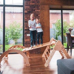 Montessori climber set 4in1, Arch with Pillow, Climbing Triangle, Wooden Baby Gym, Christmas toddler gifts, Indoor playground WoodandHearts