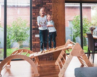 Montessori climber set 4in1, Arch with Pillow, Climbing Triangle, Wooden Baby Gym, Christmas toddler gifts, Indoor playground WoodandHearts
