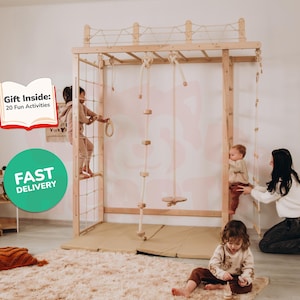 88x78&quot; Kids Swedish Ladder Bridge with Accessories, Indoor Playground, Climbing Wall, Play Gym, Pull Up Bars, Birthday Gift