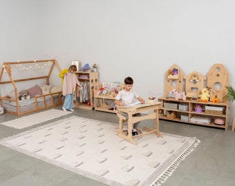 Turnkey Room by Woodandhearts, Montessori House Floor Bed, Montessori Bookshelf, Montessori Wardrobe, Adjustable Desk & Chair, Bedroom Decor