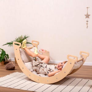 Montessori Wood Climbing Set, Toddler Furniture, Arch, Triangle, Slide, Indoor Play Gym ADD Pillow