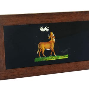 Antique Magic Lantern Slip/Mechanical Slide, Cow tosses a Dog into the Air, Victorian, 1890s