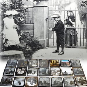 21 Antique Glass Magic Lantern Slides, all with Life Models, Rare. Circa 1890
