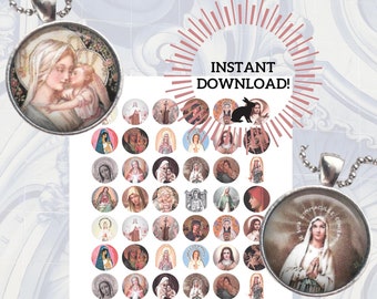 DIGITAL DOWNLOAD - 1&quot; / 25mm Vintage Madonna Lady of Guadalupe Virgin Mary Religious for Jewelry Pendants, Scrapbooking, Crafts