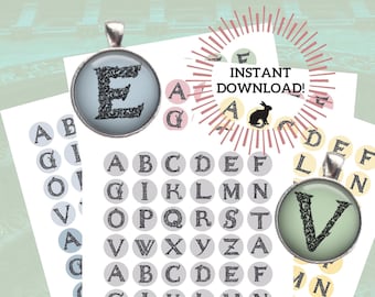 DIGITAL DOWNLOAD - 1&quot; / 25mm Alphabet Letter Engravings, Circles for Jewelry Pendants, Scrapbooking, Crafts