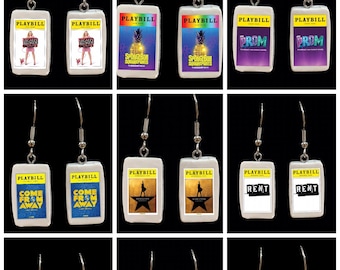 Handmade Broadway Playbill Earrings & Necklace Set - Holiday Gift - Polymer Clay - Hamilton - Six - Wicked - Sweeney Todd - NEW ITEMS ADDED