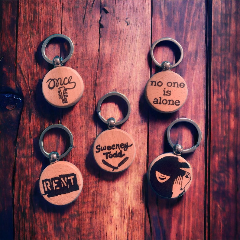 Broadway Themed Keychain Wicked Six Hamilton Phantom Sweeney Todd RENT