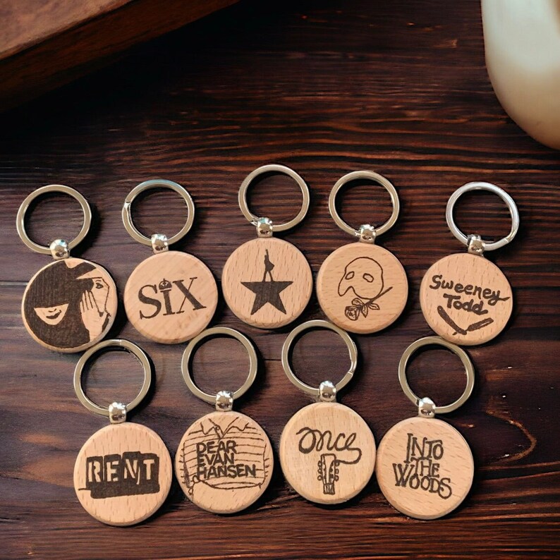 Broadway Themed Keychain Wicked Six Hamilton Phantom Sweeney Todd RENT
