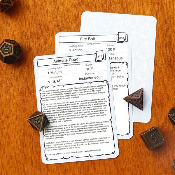 Spell Cards - DnD 5e | PDF | Fillable | Same size as the Official
