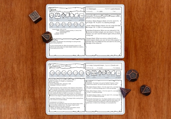 Monster Cards Dnd 5e PDF Fillable Same Size as the - Etsy