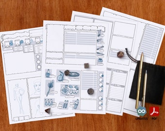 Scheda personaggio estesa - A5 / Orizzontale / DnD 5e / PDF / Compilabile / Tutte le razze