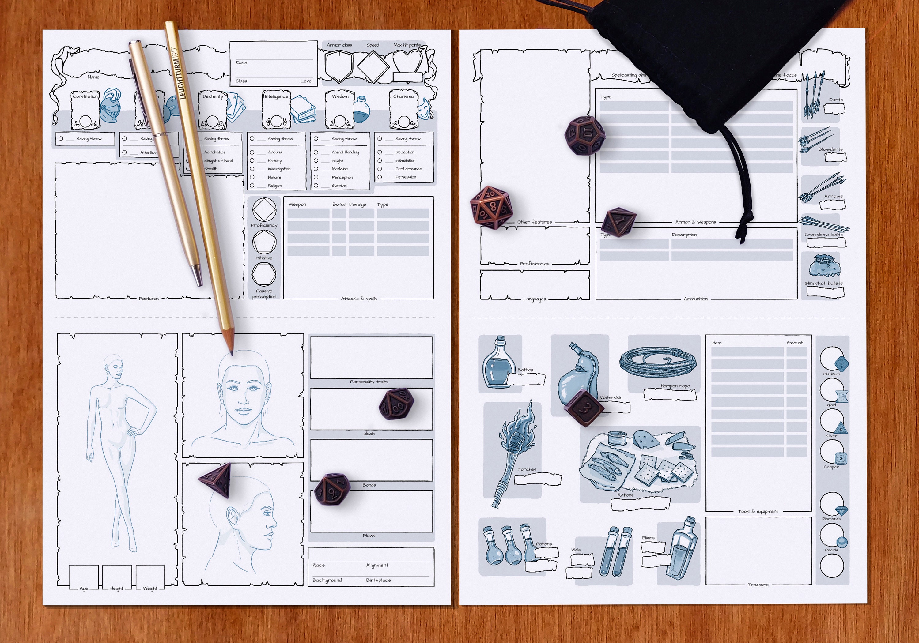 Extended Character Sheet - A5 | Landscape | Dnd 5e | PDF | Fillable ...