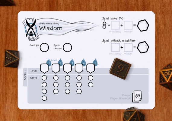 Ranger Spell Slot Tracker Dnd 5e Pdf Etsy
