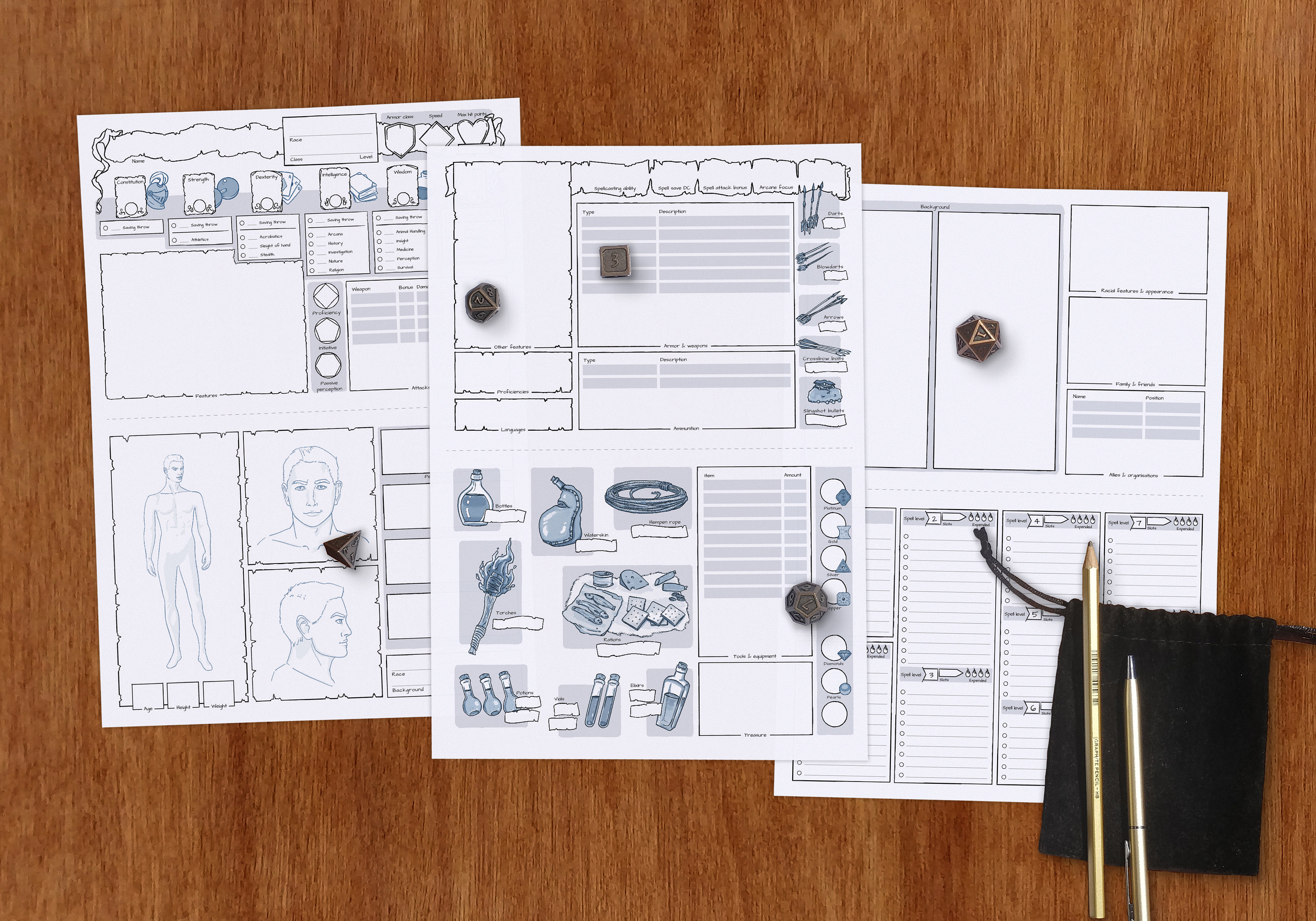 Extended Character Sheet - A5 | Landscape | Dnd 5e | PDF | Fillable ...