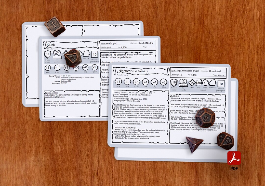 Monster Cards - Dnd 5e | PDF | Fillable | Same Size as the Official - Etsy