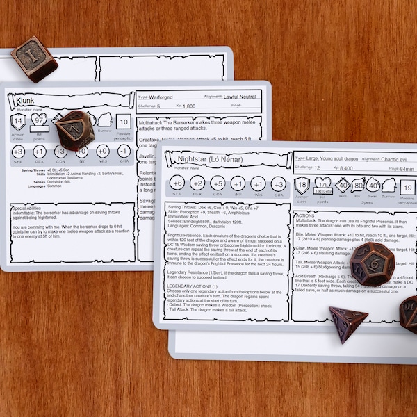 Monster Cards - DnD 5e | PDF | Fillable | Same size as the Official