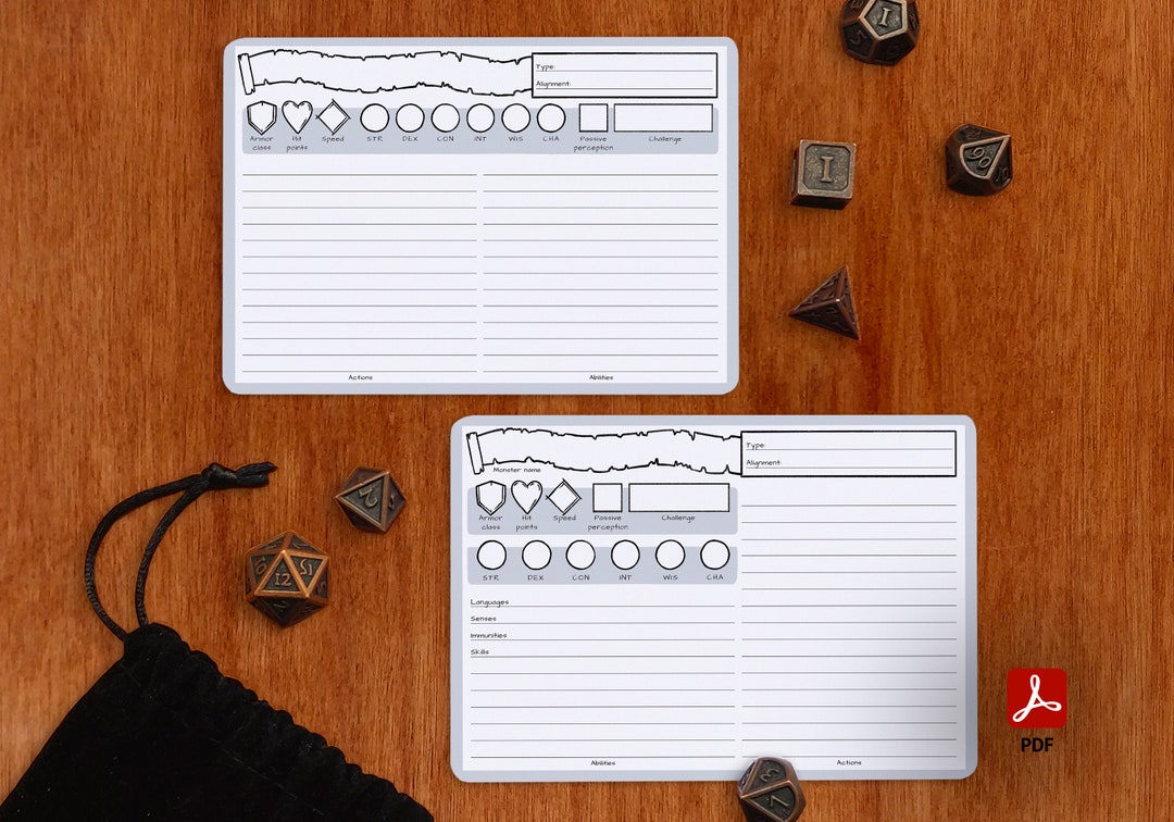 Monster Cards With Lines - Dnd 5e | PDF | Fillable | Same Size as the ...