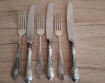 Vintage silverplated cutlery set knives and forks antique ornate cutlery set old silverware vintage fork and knive set silver plated cutlery