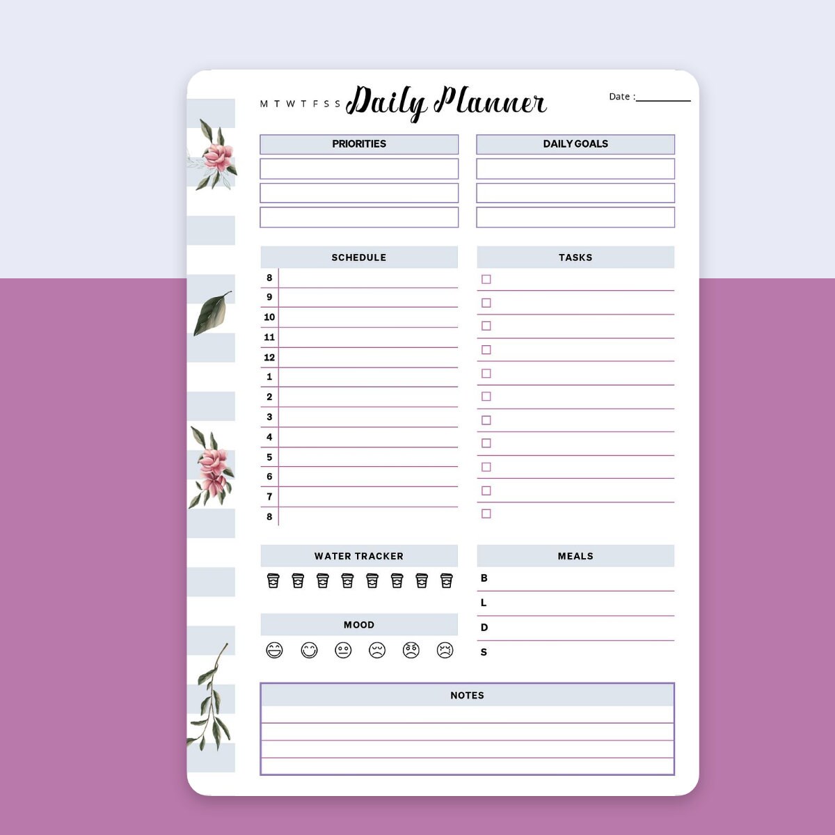 Size A5 Undated Insert Daily Routine Printable Planner Instant Download ...