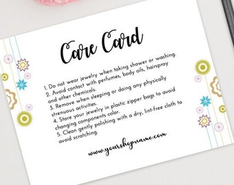 Jewelry Care Cards Template, Custom Care Instruction Cards, Printable Packaging Care Cards Insert, Personalized Jewelry Care Cards