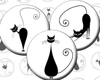Digital images Funny cats for jewelry making Circle 30mm 25mm 20mm Printable collage sheet Black Cat Cabochon images for pendants