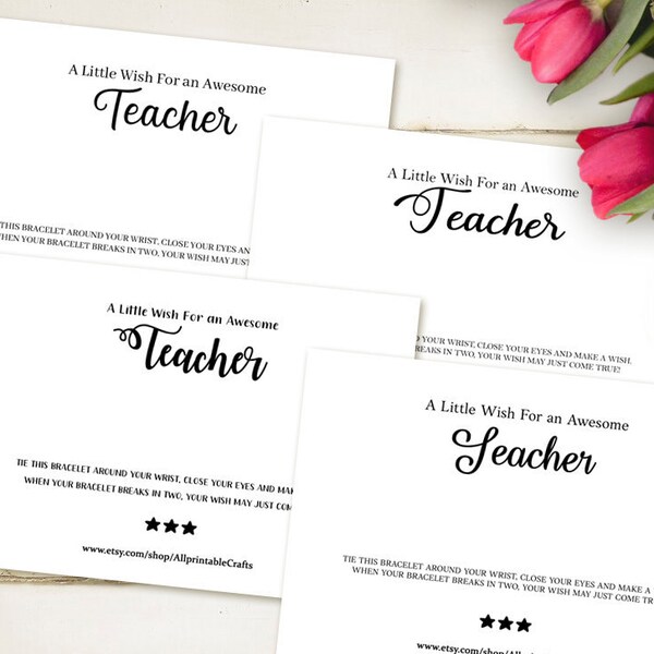 Customized Teacher Wish Bracelet Display Cards, Printable Bracelet Display Cards Templates, Custom Bracelet Card Holder, Personalized Cards