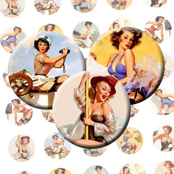 Digital collage sheet Pin Up Girls, Cabochon images Pin up woman, Printable circle images for pendants 20mm 25mm 30mm Bottle cup images