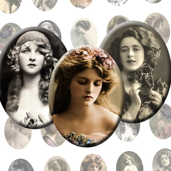 Downloadbare afbeeldingen voor sieraden maken ovale 30x40mm 18x25mm 13x18mm afdrukbare collage blad Vintage vrouwen cabochon beelden afdrukbare Hangers