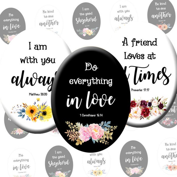 Bible verses Inspirational quotes Digital collage sheet Oval images for pendants 40x30, 25x18, 18x13 Cabochon Images Printable download