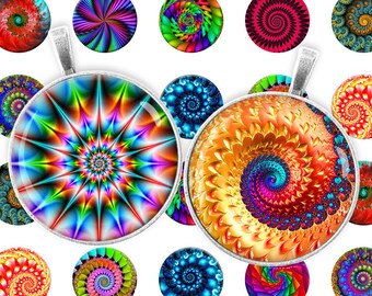 Bottle cap Digital Collage Sheet Kaleidoscope Fractals Mandala 20mm 1 inch 25mm 30mm Circles Cabochon images Printable download cabochon