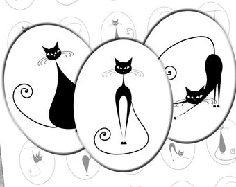 Digital images for jewelry making Oval 30x40mm 18x25mm 13x18mm Printable collage sheet Black Cat Cabochon images for pendants