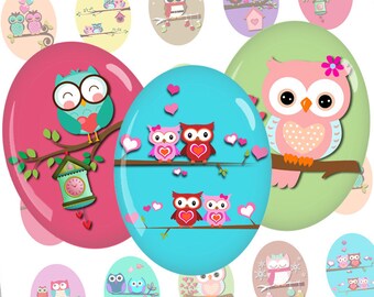 Digital collage sheet Owl Cabochon images Printable owls images Oval images 30x40mm 18x25mm 13x18mm Digital images for jewelry making