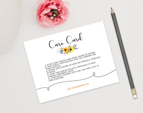 Custom Care Instruction Cards Jewelry Care Cards Printable | Etsy