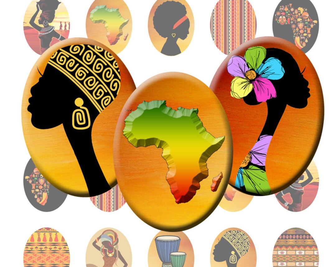 Printable Collage Sheet, Africa, Digital Cabochon Images 30x40, 18x25mm ...